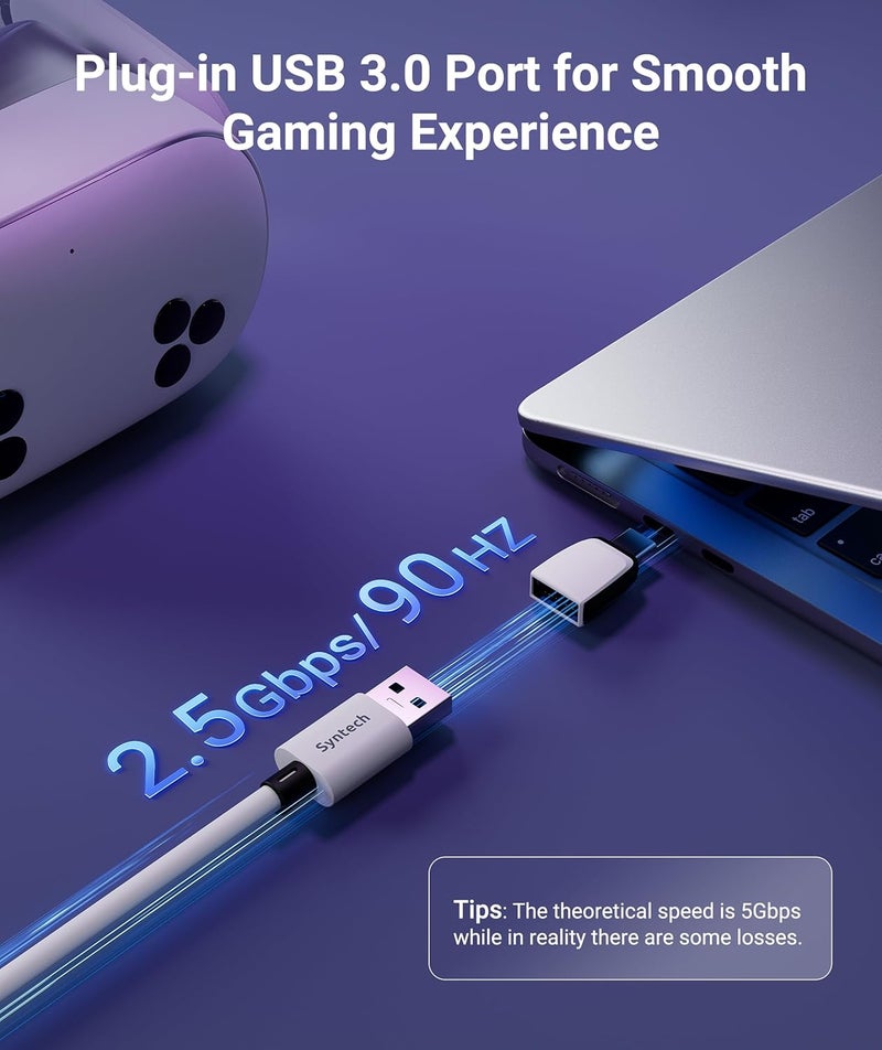 Syntech كابل ربط مع شحن 16 قدم متوافق مع Oculus/Meta Quest 3S/3 ملحقات، Quest2/Pro، Pico4، كابل VR من الجيل التالي مع محول USB 3.0 A إلى C لـ SteamVR، شحن وربط في نفس الوقت - Image 3